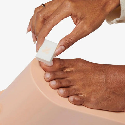 Buffer Pack With One Full Size And Two Mini Buffers For Manis And Pedis A Fast Gentle Multi Grit Set For Cuticle Smoothing in use