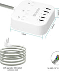 Beefy 10 Outlet Power Strip With 3 USB Ports And 1 USB C 1875W Surge Protector 3600 Joules Flat Plug with dimensions and braided cable