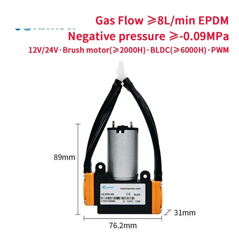 Hlvp8 6-8L Min Dry Vacuum Pump With Automatic Control System For 12V And 24V Systems. Brushless Motor Ensures Long Life Low Noise Operation Ideal For Industrial And Laboratory Use Chemical Stable And Maintenance Free Design Delivers Reliable Performance