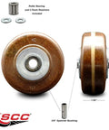 Tough As Nails 3 X 1.5 Inch High Temperature Phenolic Caster Wheel Only With Precision Roller Bearing And 3 8 Inch Bore Rated At 400 Lbs Per Unit showing 3" diameter with bushing.