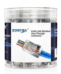Container of 100 Pack Shielded Cat6 RJ45 Pass Through Connectors for solid or stranded FTP STP Ethernet cable modular plugs