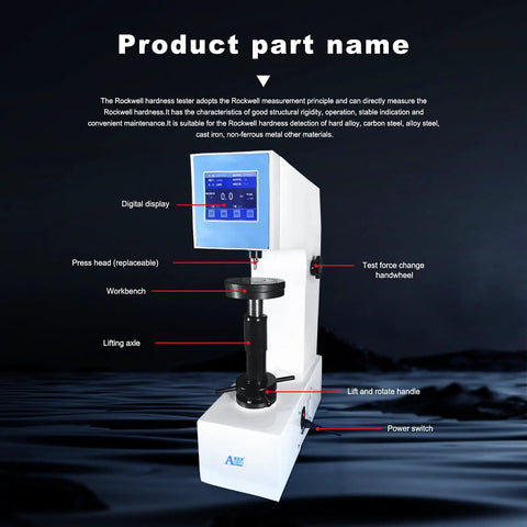 Heavy Duty Rockwell Hardness Tester Featuring A Smooth Touch Screen Interface For Testing Steel And Aluminum, showcasing digital display and components.