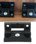 Four Pack Must Have Adjustable Torque Hinges Black For Doors Cabinets Wood Boxes Nylon Plastic Butt Hinge With Adjustable Angle Stop Durable Hardware For Furniture Projects And Electric Cabinets Enclosures installed on wood surface.