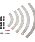 Top Shelf Round Corner Radius Templates And Router Radius Jigs For Woodwork Include Five Durable Plastic Arc Cutters in R100 R150 R200 R250 R300 sizes.