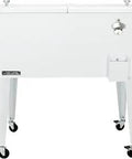 80-Quart Classic Outdoor Patio Cooler on Wheels Rolling Beverage Bar Cart with Handles Retro White Finish Front View