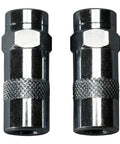 Front view: pair of chrome grease gun couplers with knurled grip (2-pack)
