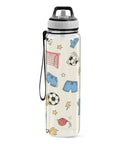 32 Oz Tritan Sports Water Bottle For Gym, Running, Hiking And Travel, BPA Free, Leakproof, with sports graphics and handle.