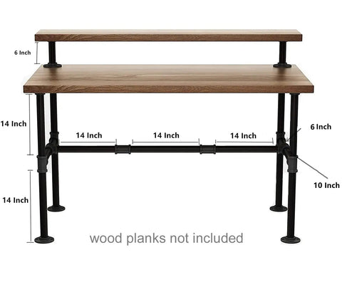 Industrial Pipe Desk Legs Set 42x28 Inches With Iron Cast Finish, DIY Wooden Computer Desk Legs, includes 6-inch monitor shelf support
