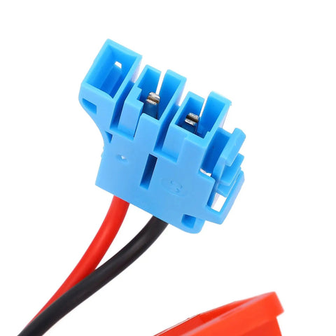 Close-up of blue connector from 18V Battery Adapter Conversion Kit With 12AWG Wire And 40A For Riding Toys RC Cars And Robotics.