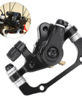 Beefy Mechanical Disc Brake Kit For Mountain Bikes And Road Cycles featuring black aluminum caliper close-up for reliable braking performance.