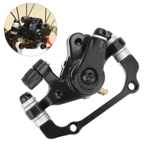 Beefy Mechanical Disc Brake Kit For Mountain Bikes And Road Cycles featuring black aluminum caliper close-up for reliable braking performance.