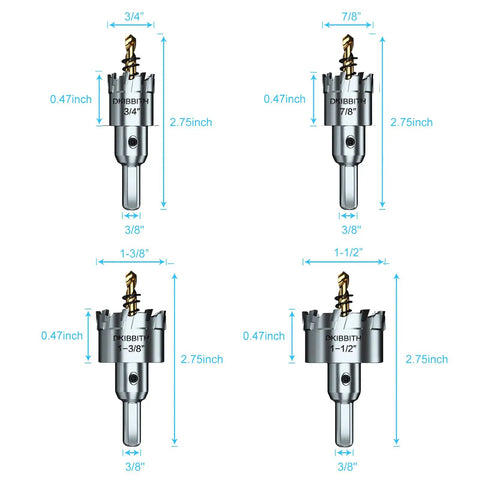 Boss Grade 4 Piece TCT Hole Saw Kit With Tungsten Carbide Tips And Titanium Plated Pilot Drill Bit For Hard Metals Stainless Steel