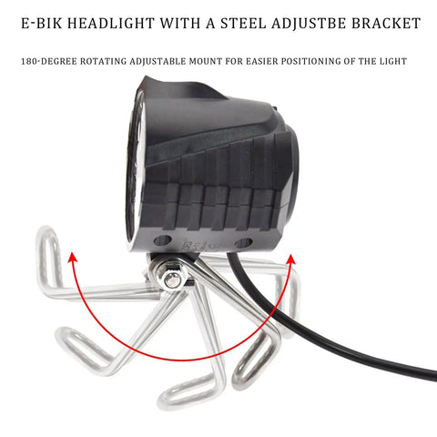 Ultra Bright 12W 300 Lux E Bike Front Headlight with adjustable steel bracket and 2 pin waterproof connector for night riding