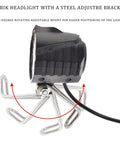Ultra Bright LED Bike Headlight With 3 Pin Female Waterproof Connector, adjustable bracket for 36V/48V bikes and e-scooters.