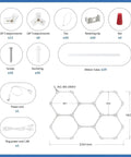 Hexagon LED Garage Light 192W 19200LM 5 Grid Honeycomb Ceiling Fixture 6500K Daylight installation components diagram