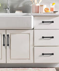 Badass Matte Black Cabinet Handles And Kitchen Drawer Pulls With 5 Inch Center To Center Spacing on modern white cabinets.