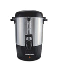 45 Cup Fast Brew Coffee Urn And Hot Beverage Dispenser, stainless steel with black handles, suitable for large crowds.