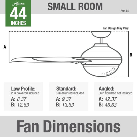 Diagram showing dimensions of 44 Inch Indoor Ceiling Fan With LED Light And Remote Control, Bronze Modern Ceiling Fan With 4 Blades.