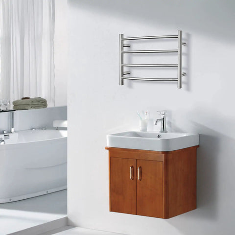 Polished Chrome Towel Warmer For Bathroom Wall Mounted Electric Heated Towel Rack With Stainless Steel Curved 4 Bars ETW29