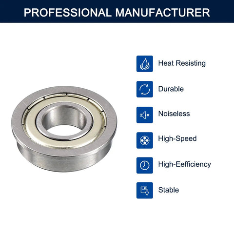 FR8ZZ Flanged Ball Bearing One Half Inch Bore One And One Eighth Inch Outer Diameter Five Sixteenth Inch Width Double Shielded Deep Groove Chrome Steel GCr15 Pre Lubricated Miniature Bearings Four Pack ABEC1 flanged bearing
