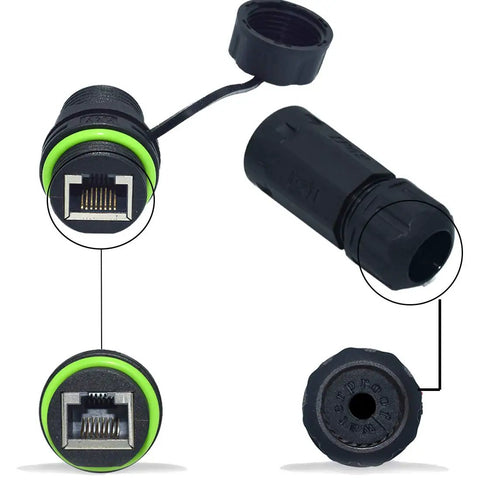 Waterproof Ethernet Connector IP68 Shielded Panel Mount Coupler Female to Female for Outdoor and Indoor Use Cat5e Green Two Pack