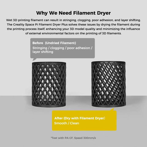 Comparison of undried and dried filament using Space Pi Filament Dryer Plus Dual Spool 3D Printing Dryer Box With 360 Degree PTC Heating