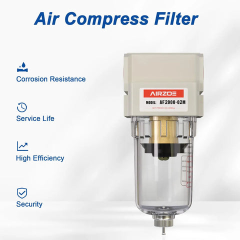 Workhorse Quarter Inch NPT Air Dryer For Compressor Water Separator AF2000 02 with clear poly bowl and brass filter element