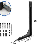 24 X 14.2 Inch Heavy Duty Rugged Shelf Brackets Set For 24 To 30 Inch Shelves, Premium Alloy Metal, mounting hardware shown