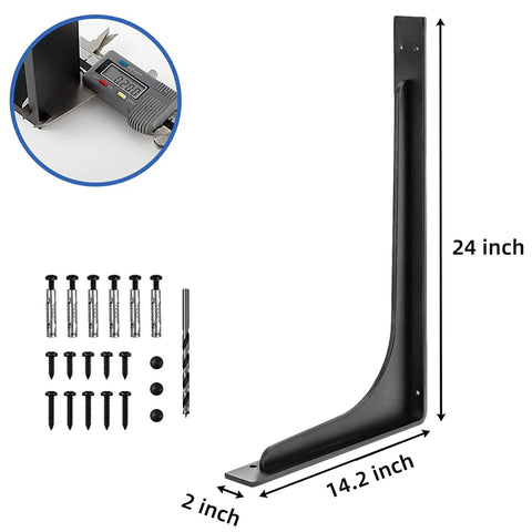 24 X 14.2 Inch Heavy Duty Rugged Shelf Brackets Set For 24 To 30 Inch Shelves, Premium Alloy Metal, mounting hardware shown