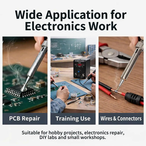 Image showing 60W Soldering Station With Fast Heat Iron, 1 Degree Temperature Accuracy in PCB Repair, training, and wire soldering.
