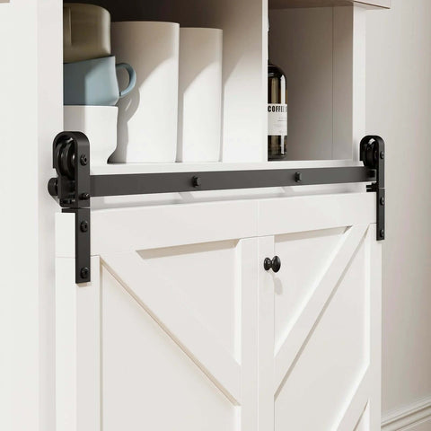 Upgraded 2.5 Foot Mini Folding Sliding Barn Door Hardware Kit For Two Doors Carbon Steel Construction Frosted Black