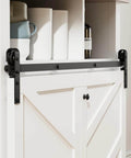 Upgraded 3ft Mini Folding Sliding Barn Door Hardware Kit for Two Doors, Easy Install, on white storage cabinet
