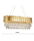 Premium Gold Metal Led Pendant Chandelier Showcasing Sparkling K9 Crystal Details E14 Socket 120CM length with layered crystals.