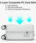 Side view of 16 Inch Underseat Carry On Luggage With Spinner Wheels Hard Shell Suitcase for TSA Travel Gear, Smoke White