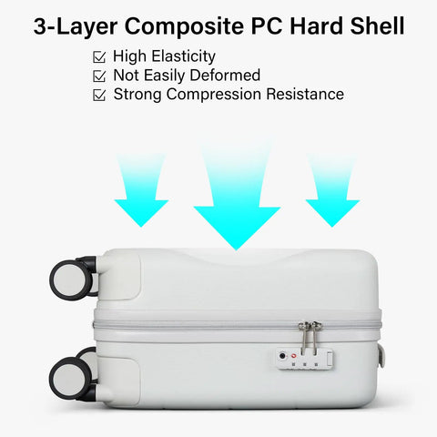 Side view of 16 Inch Underseat Carry On Luggage With Spinner Wheels Hard Shell Suitcase for TSA Travel Gear, Smoke White