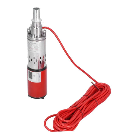 Hella Durable Stainless Steel Solar and DC 12V Submersible Sump Pump with red electric cable for garden pond use.