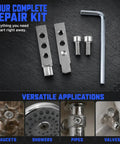 Heavy Duty Screw Extractor Kit For 1/2 And 3/4 Inch Valves Pipes Fits Broken Bolts Stripped Threads Silver Alloy Steel Made Plumbing Fix It Yourself Tool Set with wrench and bits