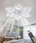 25 Inch Contemporary Ceiling Fan With Lights And Remote, Low Profile Flush Mount, Dimmable LED, bladeless design in bedroom