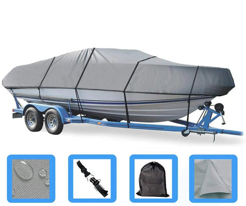 Beefy Heavy Duty Boat Cover For Triumph 150 Cool 2003 2004 on trailer with 600 Denier marine canvas, straps, and storage bag