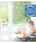 Child playing indoors beside Clear UV Blocking Window Film 24 Inch by 12 Foot with Scratch Resistant Coating for Unobstructed View.
