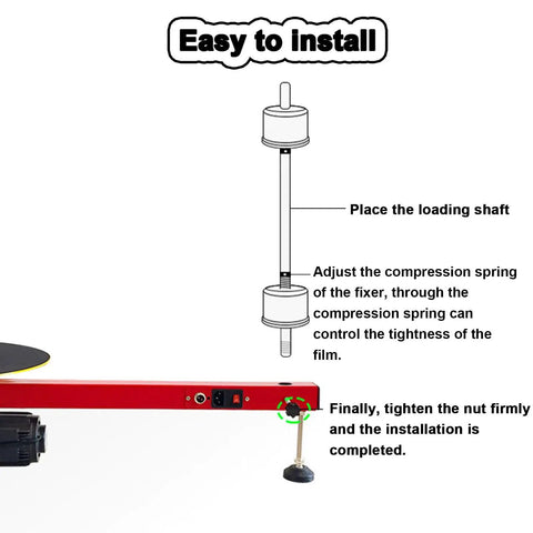 Electric Stretch Film Wrapping Machine Wrap Around Film Balers 15 7 Inch Turntable installation guide showing loading shaft and controls.