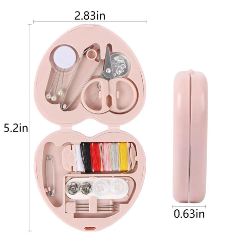 Open Heart Shaped Portable Travel Sewing Kit For On The Go Fixes Mini Box With Threads Scissors Needles Pink Compact Handy