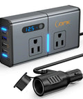 Road Trip Ready 200W 7 In 1 Car Power Inverter Converts 12V DC To 110V AC with Dual AC outlets, 4 USB Ports, LED display