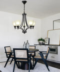 Dope Modern Farmhouse 5 Light Black Chandelier For Dining Room Kitchen And Living Room Industrial Rustic Pendant Light With Frosted