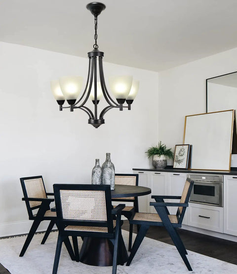 Dope Modern Farmhouse 5 Light Black Chandelier For Dining Room Kitchen And Living Room Industrial Rustic Pendant Light With Frosted
