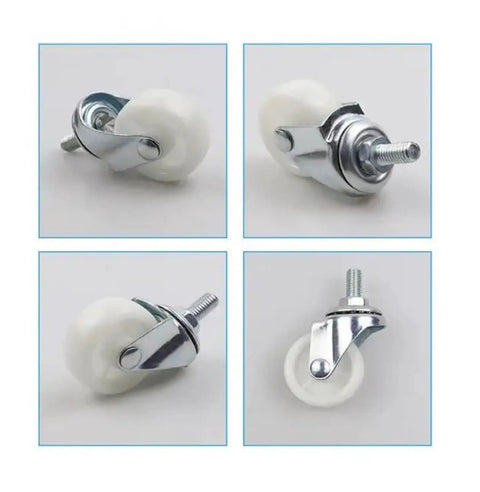 1.5 Inch M8 Threaded Swivel Caster Wheel White Light Duty For Carts And Trolleys, 360 Degree Swivel, Durable PP Wheel
