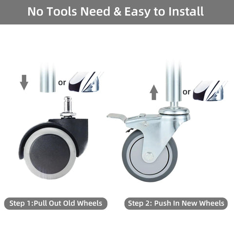 Installation steps for Set Of 4 Beefy 2 Inch Stem Caster Wheels Heavy Duty Swivel Locking Casters Seven Sixteenth Inch Stem Replacement