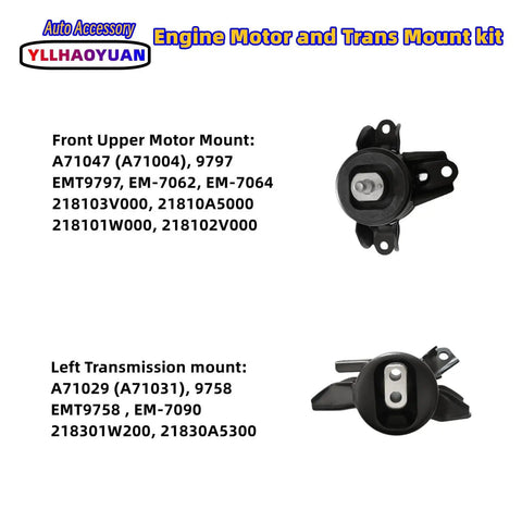 Silent Ride Upgrade Rock Solid Bulletproof Vibration Swap Engine Motor Transmission Mount Set Direct Bolt On Replacement, front upper and left mount included.