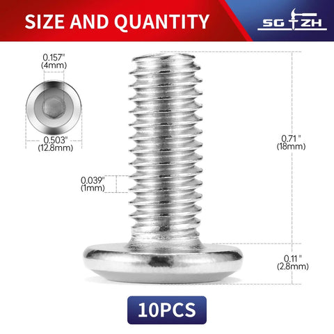 Built To Last Heavy Duty M6 X 18mm Flat Head Hex Socket Cap Screws Bolts In 304 Stainless Steel 18-8 Full Thread, 10 Pieces With Hex Spanner, Rust Resistant Durable Fasteners For Machinery, Automotive, Furniture And DIY Projects