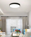Sleek Black Flush Mount LED Ceiling Light Fixture 19.6 Inch 39W in living room, modern anti glare lampshade, iron acrylic